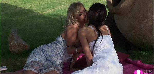  Viv Thomas Lesbian HD - Blonde and brunette babes having sex at the garden